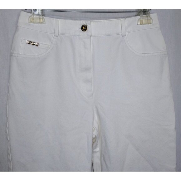 St. John Sport White Cotton Cuffed Cropped Capri Pants Women’s Size 4 - Picture 3 of 6